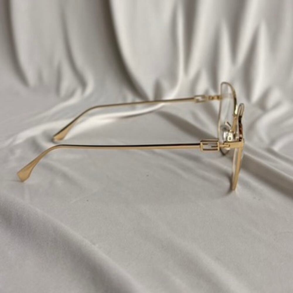 Fendi FE50084U Oversized Square Cat-Eye Optical Frames - Gold-Tone, Brand New - Picture 9 of 11